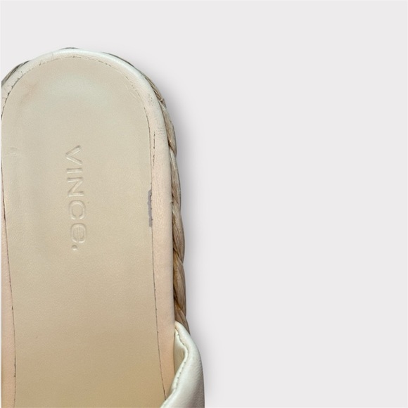 Vince Ivory / Cream Gilian Braided Leather Raffia Wedge Platform Sandals- 8 - Picture 8 of 8